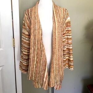 Alfred Dunner open front cardigan. Sz L. Fall colors, long sleeves, large lapel.